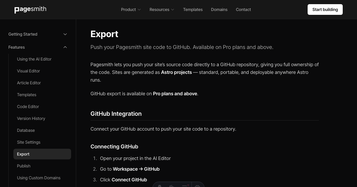 Export - Pagesmith.ai Docs