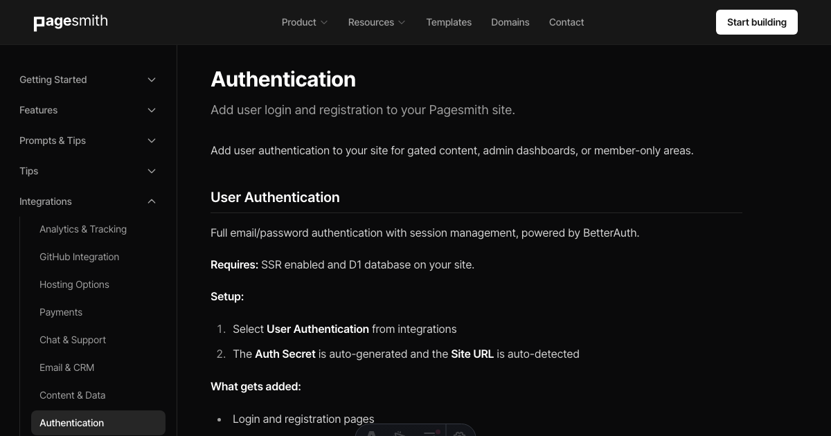 Authentication - Pagesmith.ai Docs