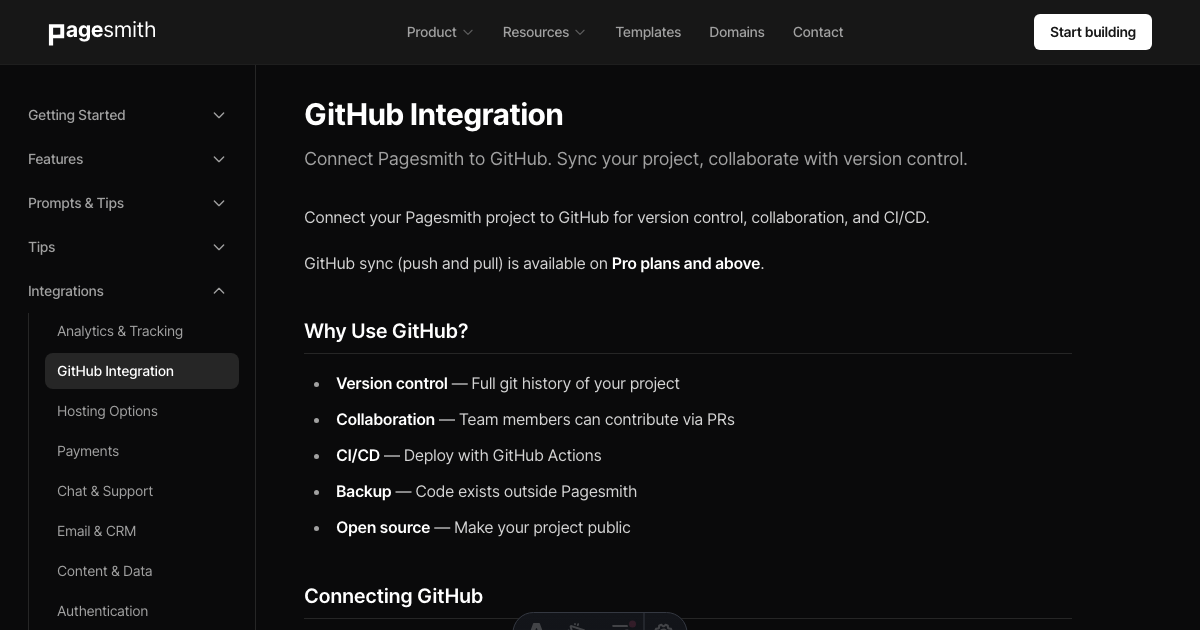 GitHub Integration - Pagesmith.ai Docs