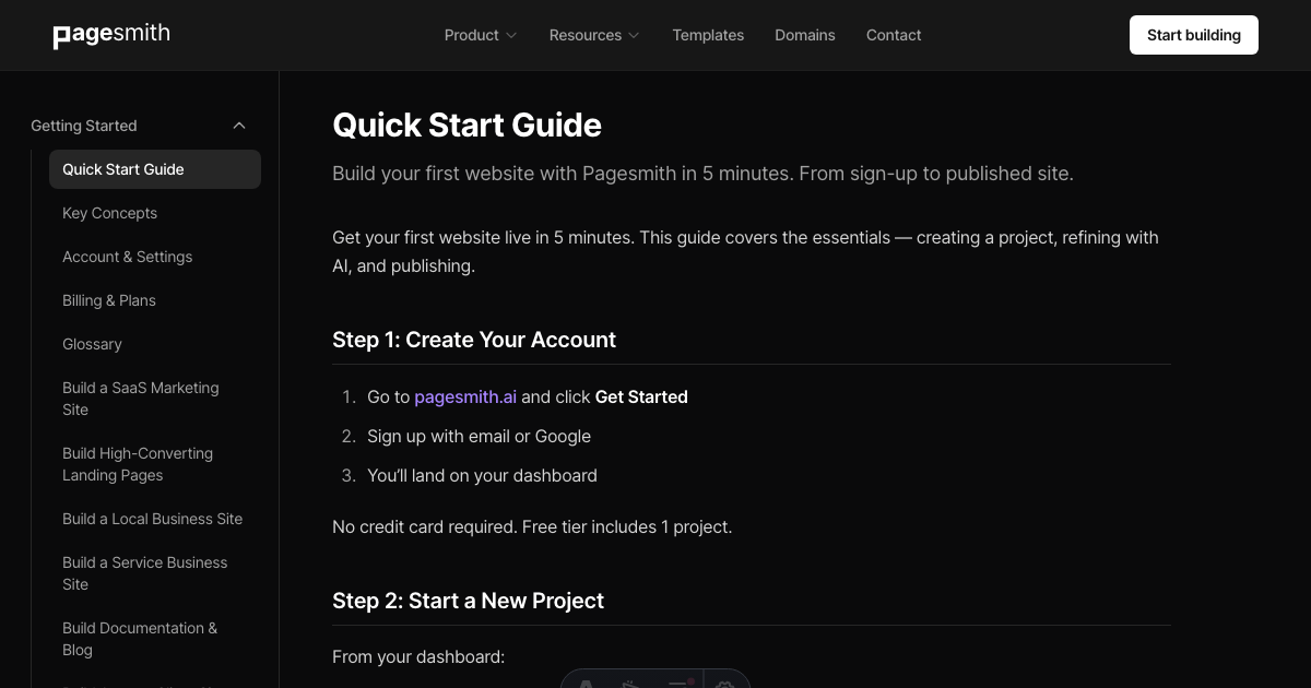 Quick Start Guide - Pagesmith.ai Docs