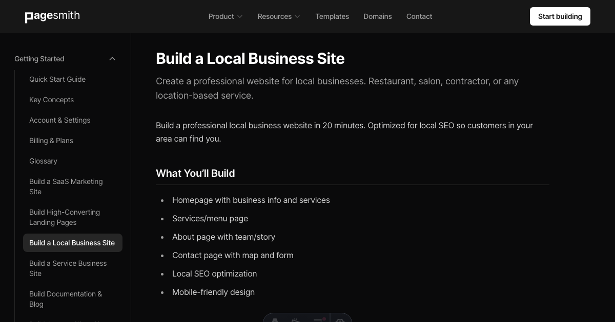 Build a Local Business Site - Pagesmith.ai Docs