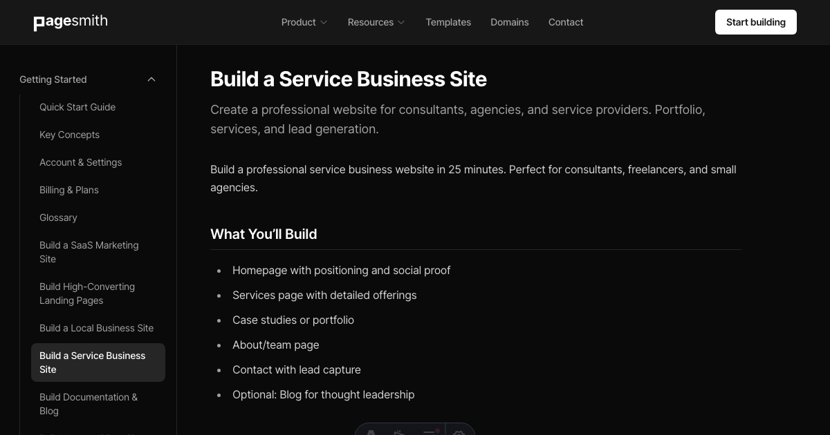 Build a Service Business Site - Pagesmith.ai Docs